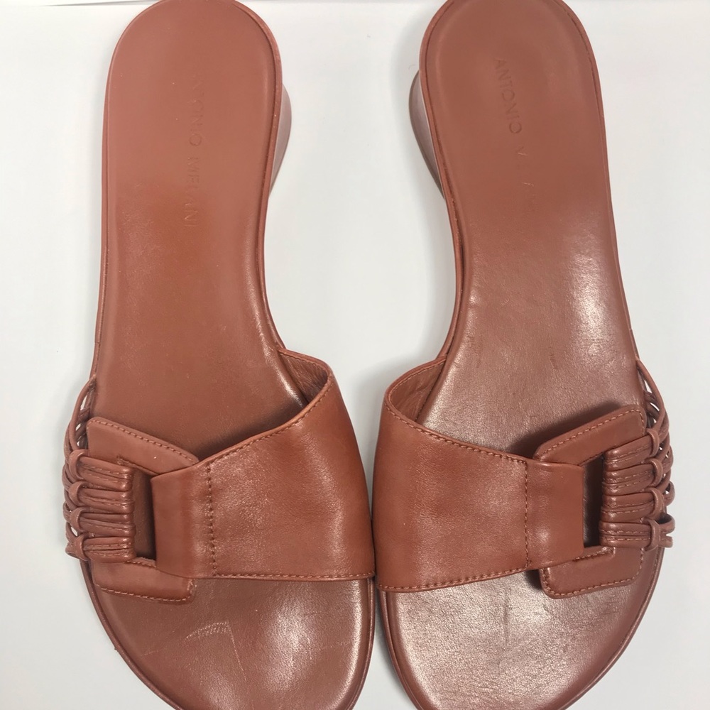 Antonio Melani Brown Stacked Wedge Brown Sandals